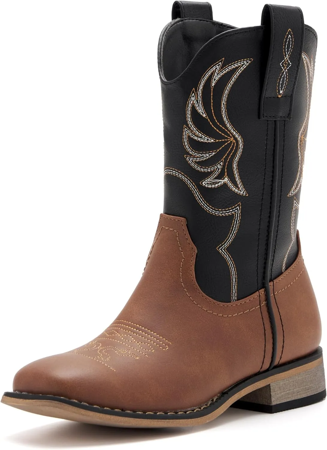 Kids Western Boots for Boys Girls Embroidered Cowgirl Cowboy Boots Square Toe Mid Calf Riding Shoes Little Kid/Big Kid