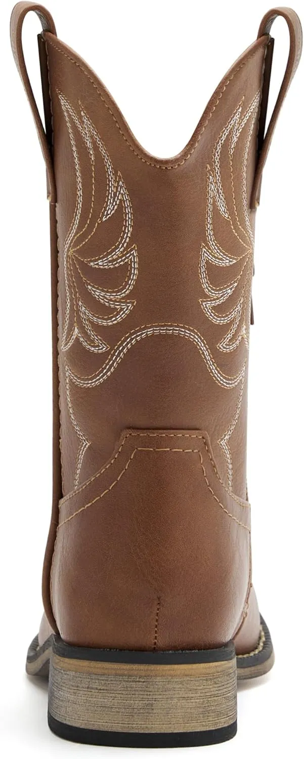 Kids Western Boots for Boys Girls Embroidered Cowgirl Cowboy Boots Square Toe Mid Calf Riding Shoes Little Kid/Big Kid