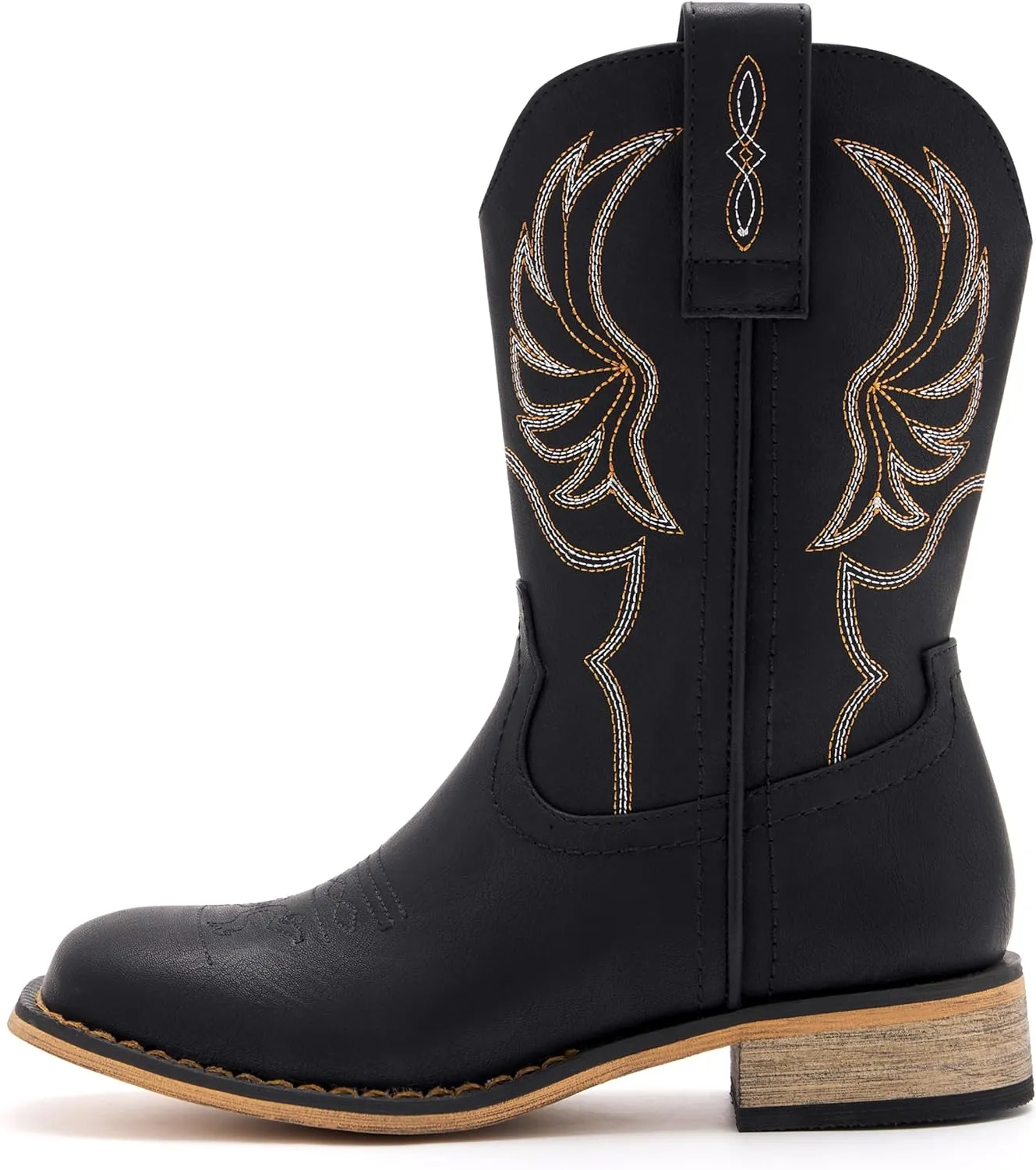 Kids Western Boots for Boys Girls Embroidered Cowgirl Cowboy Boots Square Toe Mid Calf Riding Shoes Little Kid/Big Kid