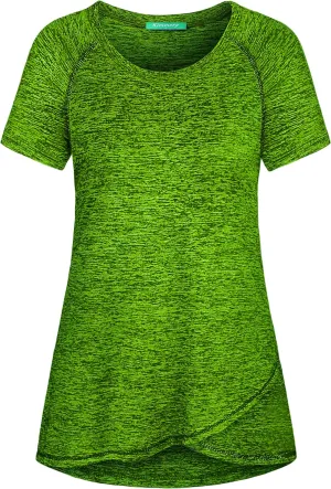 Kimmery Woman Raglan Sleeve Round Neck Irregular Hem Yoga Workout Shirt Sizes M-3XL