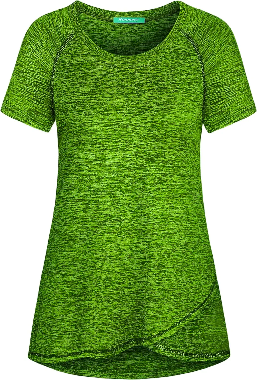 Kimmery Woman Raglan Sleeve Round Neck Irregular Hem Yoga Workout Shirt Sizes M-3XL