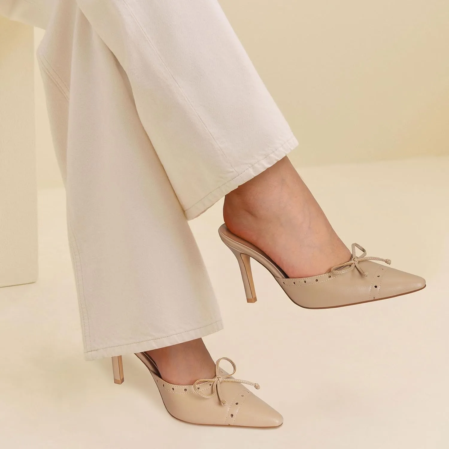 Kitten Heels for Women Dressy Pointed Toe Bow Heeled Sandals Vintage Mules Sexy Stiletto Heel Casual Pumps