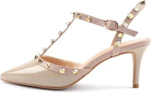 Kitten Heels Strappy Sandals for Women Slingback Pumps Closed Toe Sandals