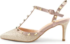 Kitten Heels Strappy Sandals for Women Slingback Pumps Closed Toe Sandals