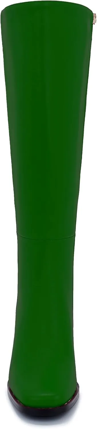 Knee-High Boots for Women - Wide Calf Boots with Zipper, Square Toe Tall Leather Boots, Chunky Heel Fashion Long Boots