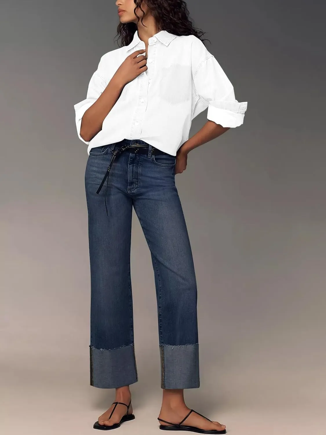 KUNMI Jeans for Women Wide Leg Baggy High Waist Boyfriends Straight Leg Stretchy Denim Pants Trendy Fall 2025