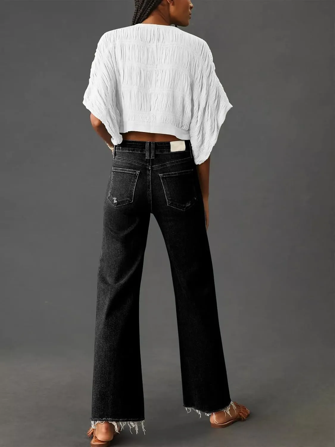 KUNMI Jeans for Women Wide Leg Baggy High Waist Boyfriends Straight Leg Stretchy Denim Pants Trendy Fall 2025