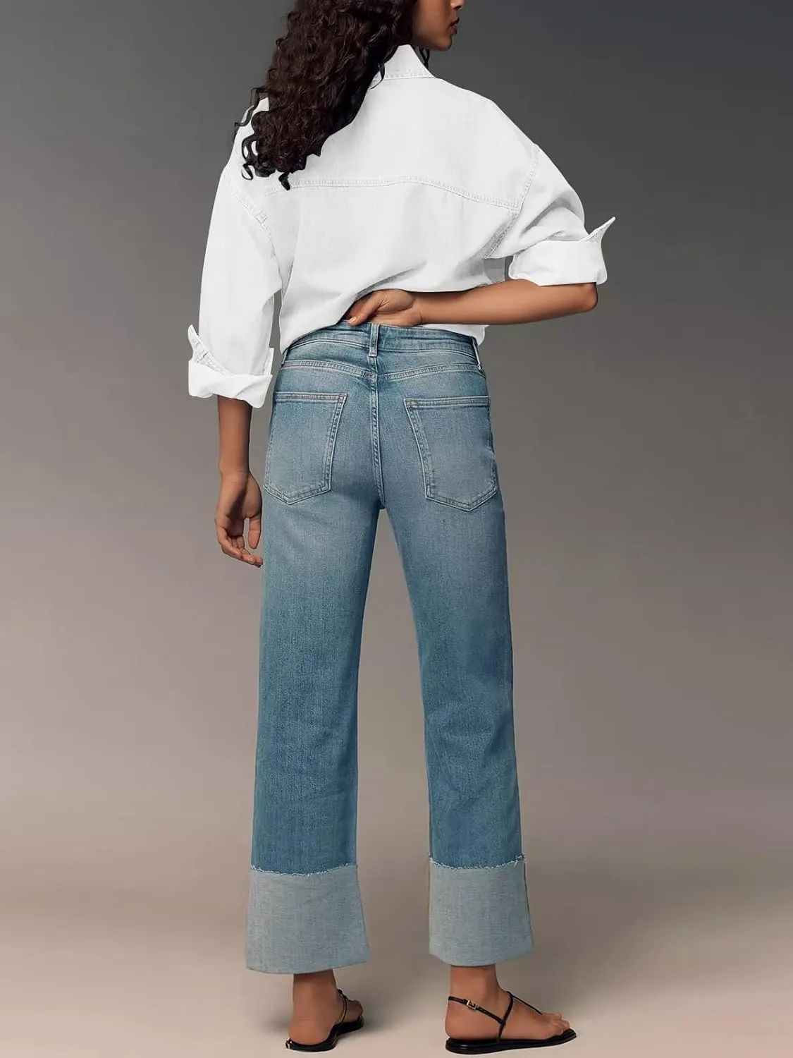 KUNMI Jeans for Women Wide Leg Baggy High Waist Boyfriends Straight Leg Stretchy Denim Pants Trendy Fall 2025