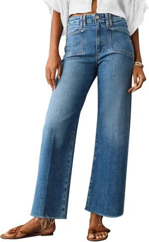 KUNMI Jeans for Women Wide Leg Baggy High Waist Boyfriends Straight Leg Stretchy Denim Pants Trendy Fall 2025