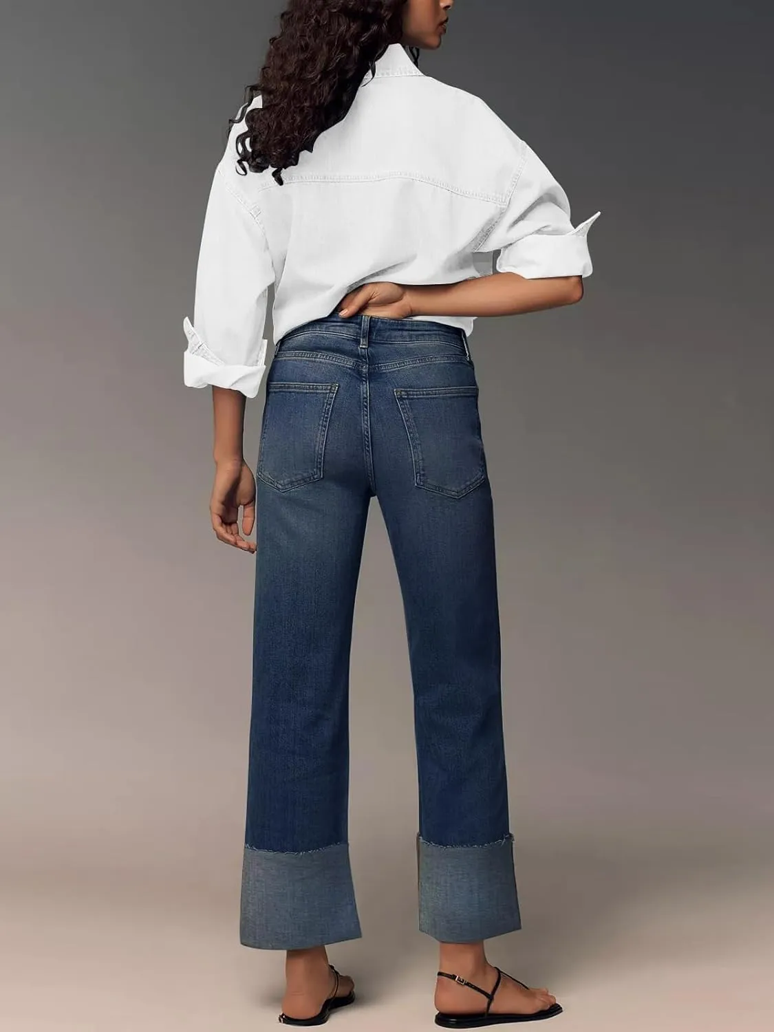 KUNMI Jeans for Women Wide Leg Baggy High Waist Boyfriends Straight Leg Stretchy Denim Pants Trendy Fall 2025