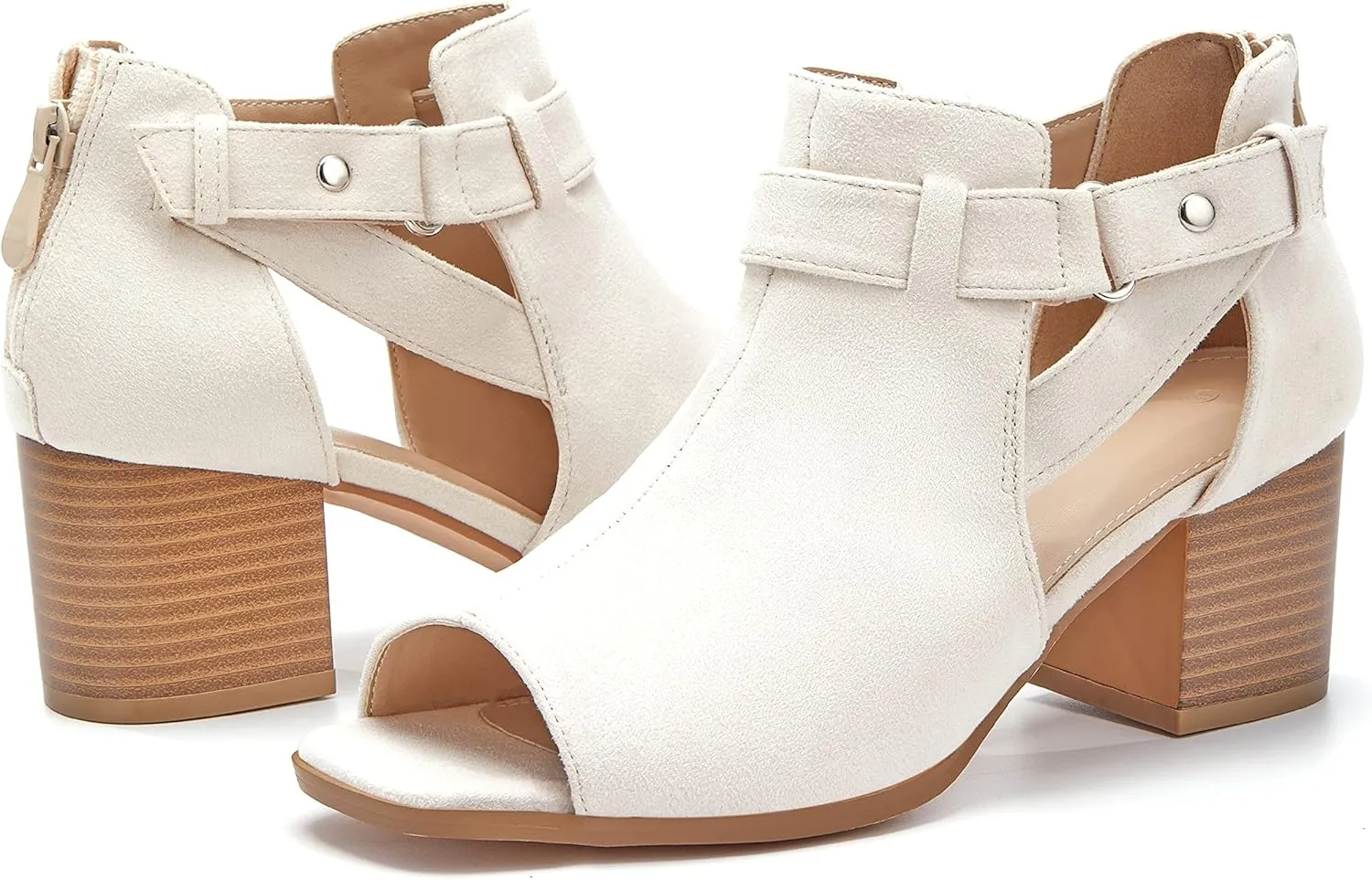 LAICIGO Womens Peep Toe Heels Chunky Heel Booties Open Toe Booty Cutout Dress Shoes with Back Zipper