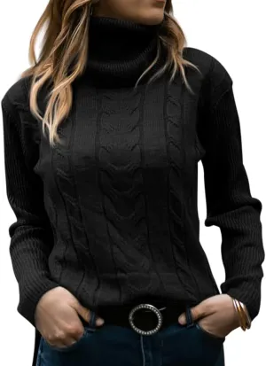 Langwyqu Womens' Turtleneck Long Sleeve Cable Knit Sweaters