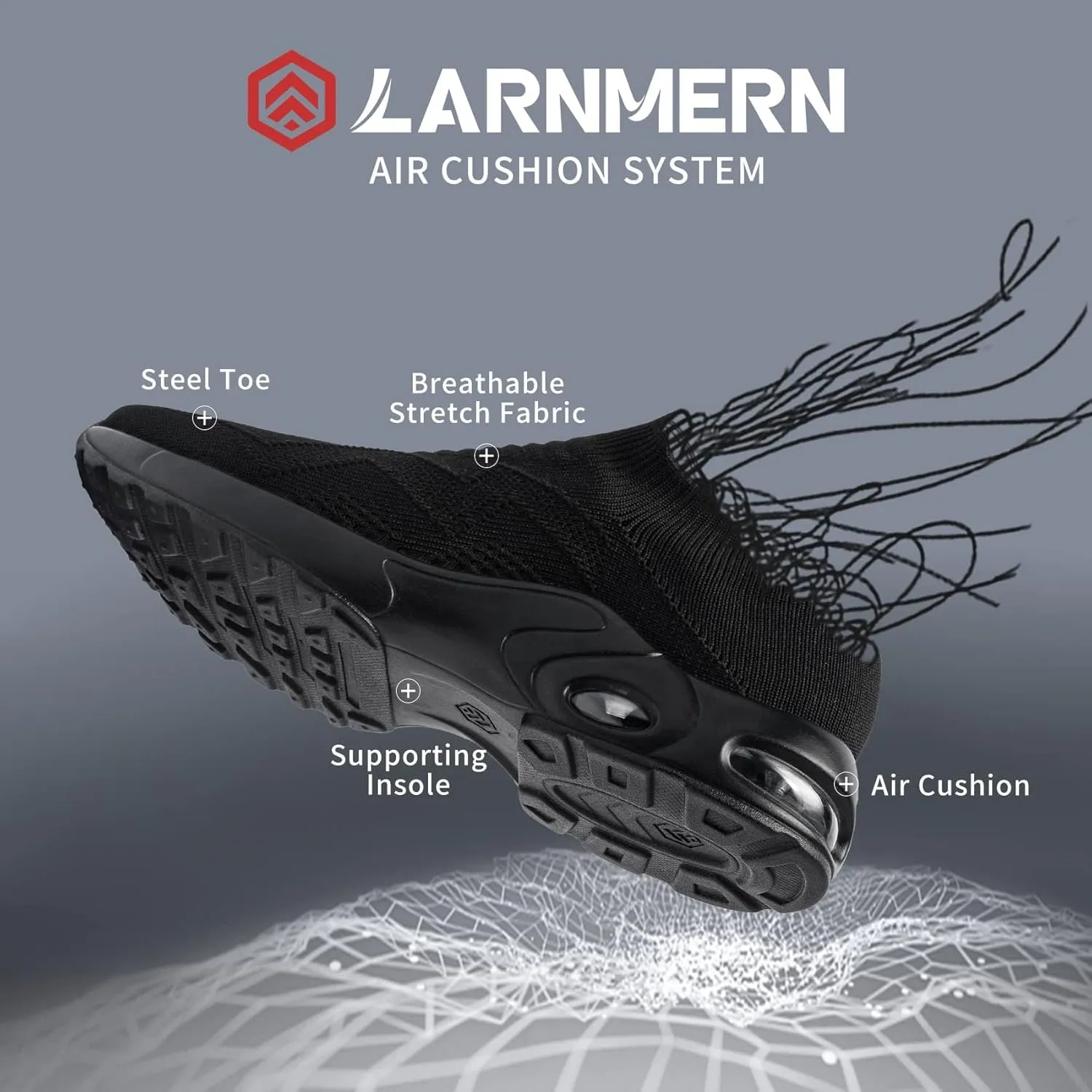 LARNMERN Steel Toe Sneakers for Women Slip On Safety Toe Work Shoes Air Cushion Walking Casual Shoes Lightweight Comfortable