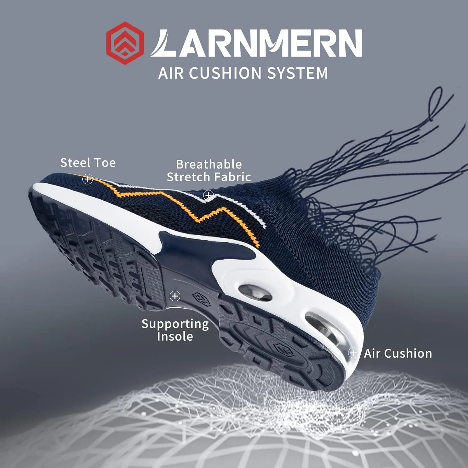 LARNMERN Steel Toe Sneakers for Women Slip On Safety Toe Work Shoes Air Cushion Walking Casual Shoes Lightweight Comfortable