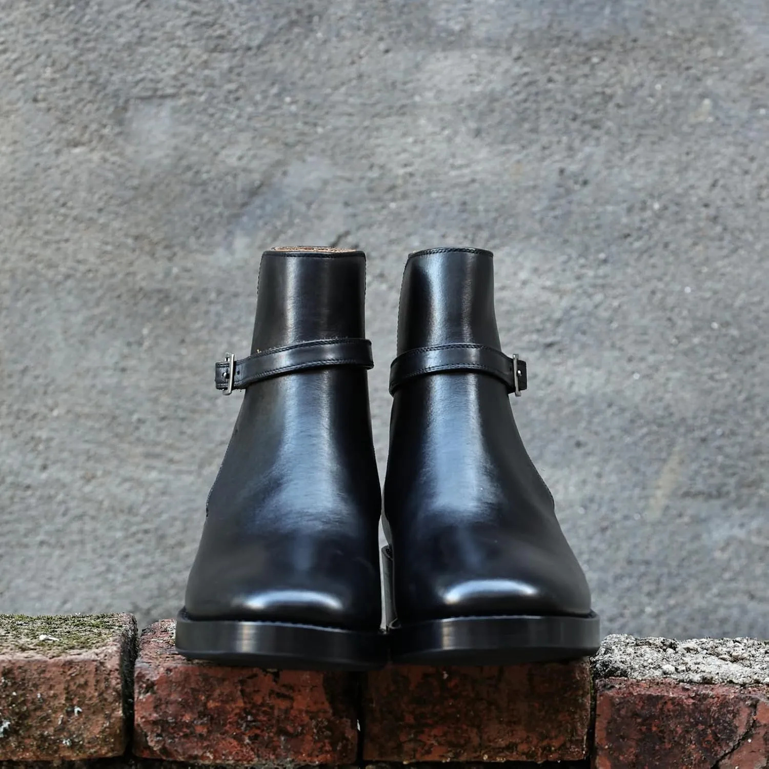 Leather Ankle Boots with Buckle Strap, Low Block Heel