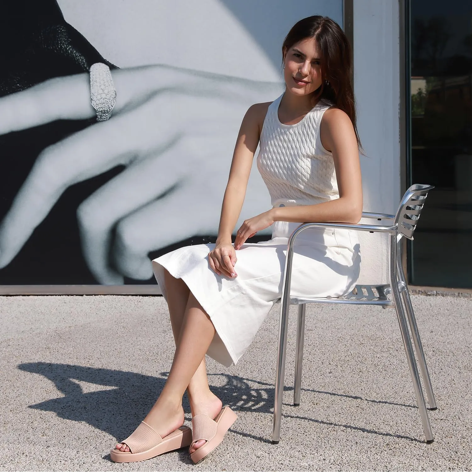 Leevar Nude White Black Platform Wedges Sandals for Women - Soft Memory Foam Padded Backless Slip On Comfy Square Open Toe Mules Summer Casual Flatform Platform Wedge Sandals Slides for Women