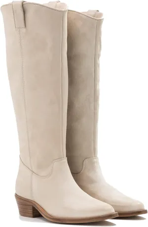 LEHOOR Women Low Stacked Heel Slouchy Knee High Western Boots Pointed Square Toe Velvet Suede 1.5" Chunky Heels Cowboy Boots Wide Calf Pull On Combat Boots Dressy Comfort Casual Winter Retro 4-13 M US