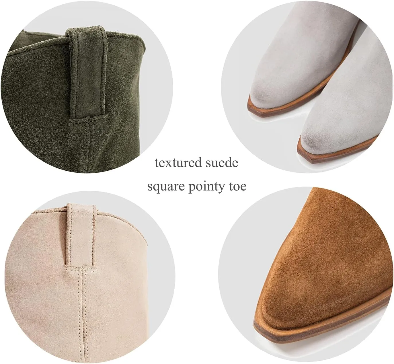 LEHOOR Women Low Stacked Heel Slouchy Knee High Western Boots Pointed Square Toe Velvet Suede 1.5" Chunky Heels Cowboy Boots Wide Calf Pull On Combat Boots Dressy Comfort Casual Winter Retro 4-13 M US