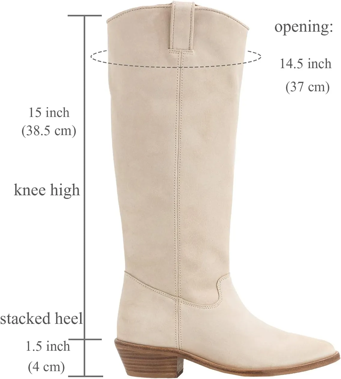 LEHOOR Women Low Stacked Heel Slouchy Knee High Western Boots Pointed Square Toe Velvet Suede 1.5" Chunky Heels Cowboy Boots Wide Calf Pull On Combat Boots Dressy Comfort Casual Winter Retro 4-13 M US
