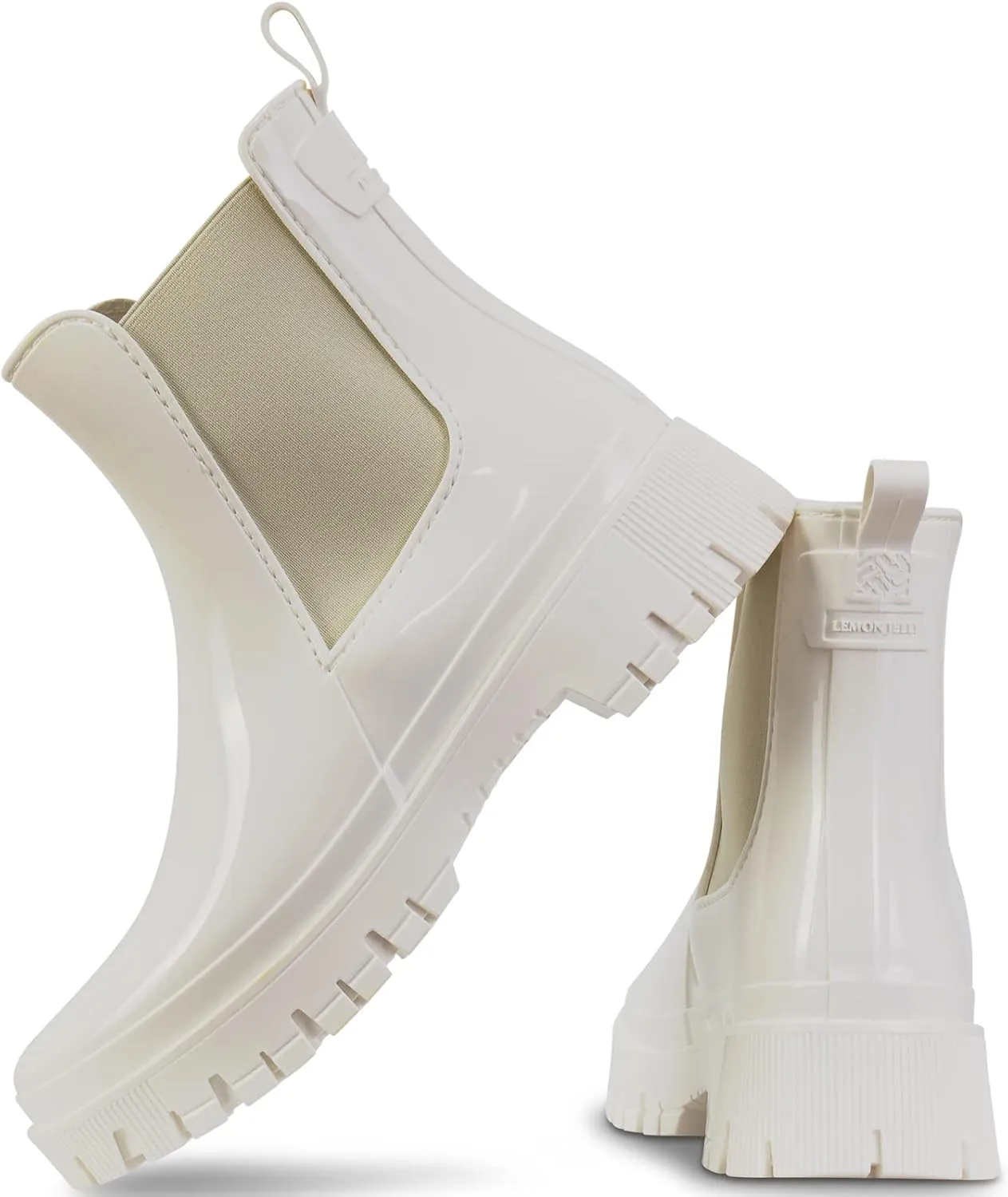 Lemon Jelly Short Rain Boots - Casual, Lemon-Scented Chelsea Boots - Water-Friendly Rain Shoes - Slip-On Ankle Platform Booties