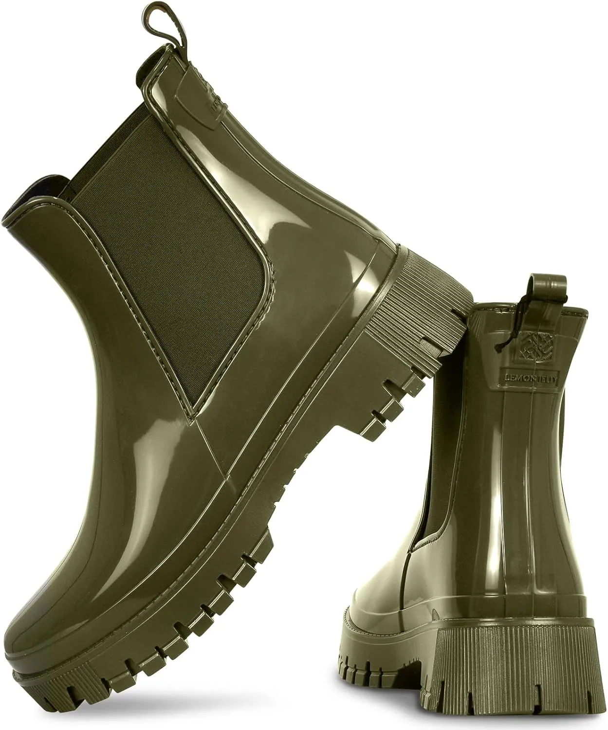 Lemon Jelly Short Rain Boots - Casual, Lemon-Scented Chelsea Boots - Water-Friendly Rain Shoes - Slip-On Ankle Platform Booties