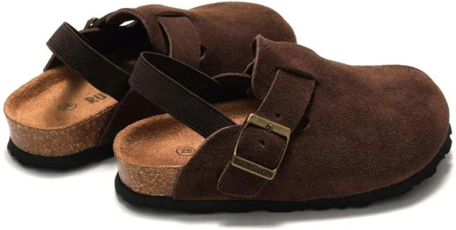 LEPHYON Toddler Clogs Kids Suede Clogs with Strap Boys Girls Sandals Cork Sole Adjustable Buckles Comfortable Slippers Slip-on Mules