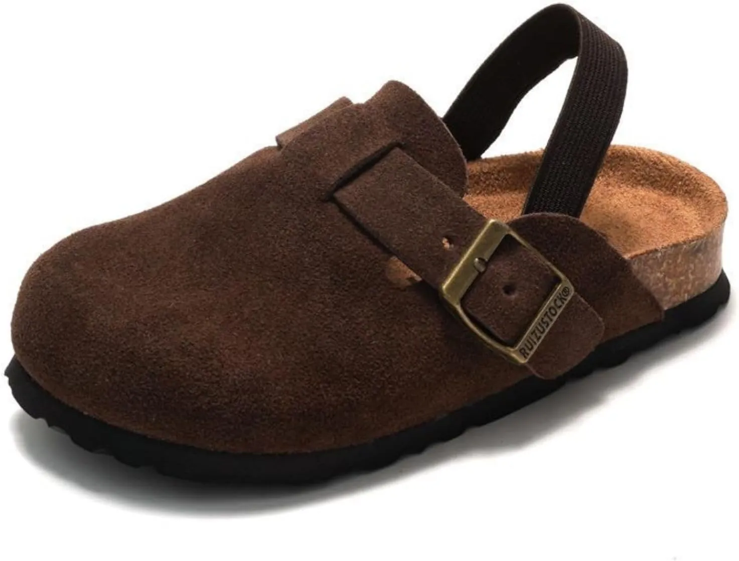 LEPHYON Toddler Clogs Kids Suede Clogs with Strap Boys Girls Sandals Cork Sole Adjustable Buckles Comfortable Slippers Slip-on Mules