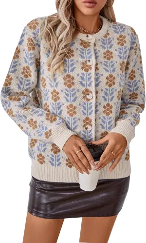 Les umes Womens Cardigan Long Sleeve Button Down Sweater Vintage Floral Knit Jackets Coats