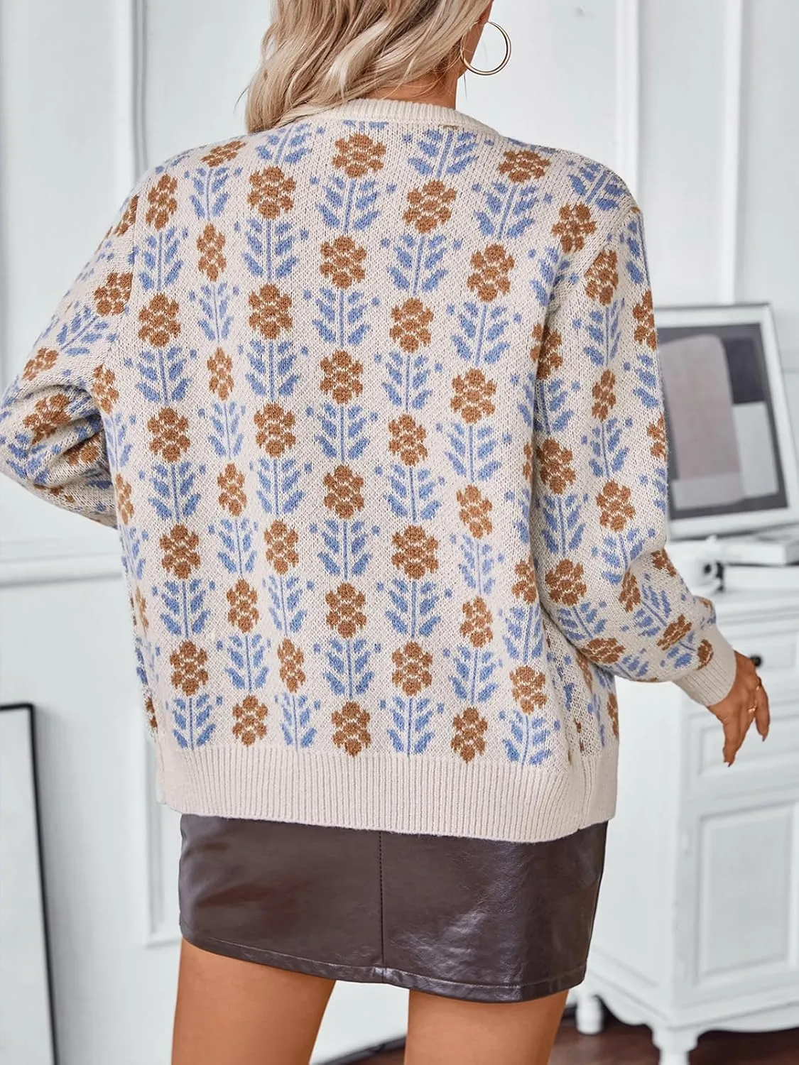 Les umes Womens Cardigan Long Sleeve Button Down Sweater Vintage Floral Knit Jackets Coats