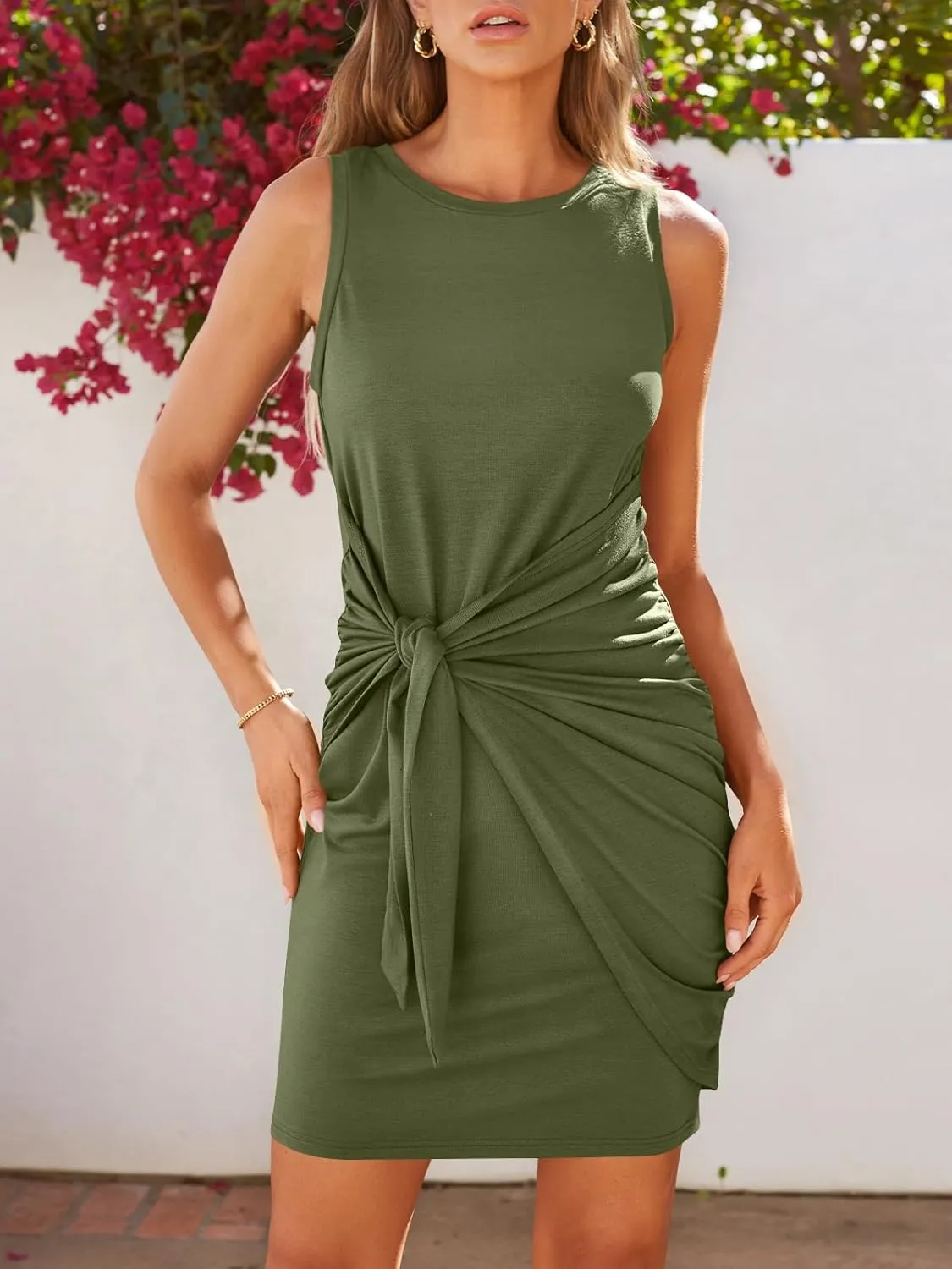 LILLUSORY Women's Casual Sleeveless Bodycon Beach Tank Ruched Mini Dresses