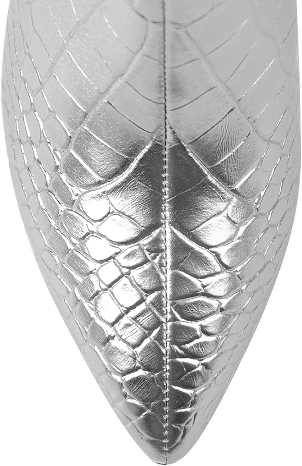 LISHAN Women's Snakeskin Chunky 4in Heel Crocodile Pull On Mid Calf Boots