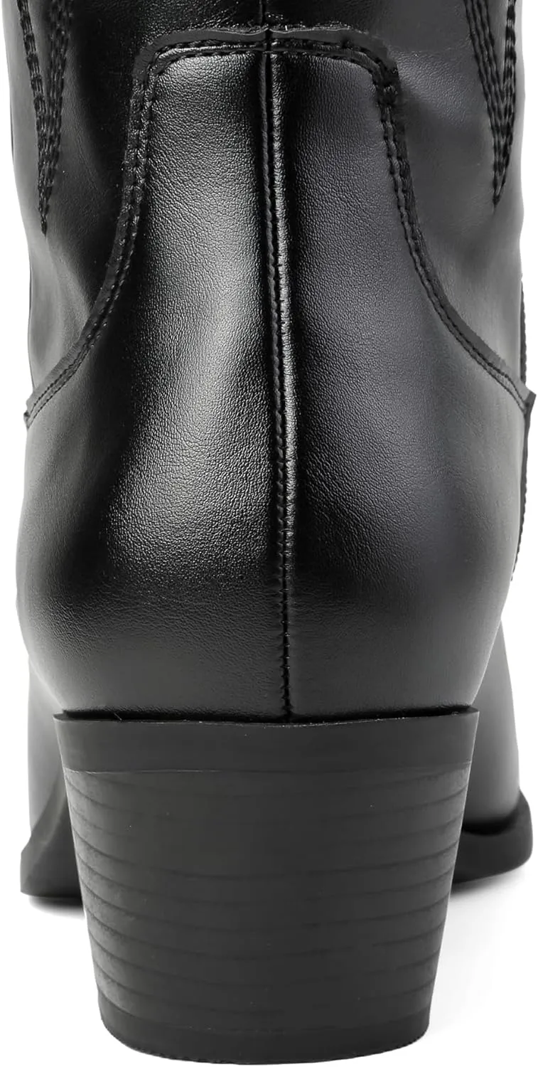 LISYIIZ Westen Cowboy Boots for Women Knee High Pointed Toe Tall Cowgirl Boots with Zip Retro Embroidered Block Heel for Girls Ladies Fall Winter