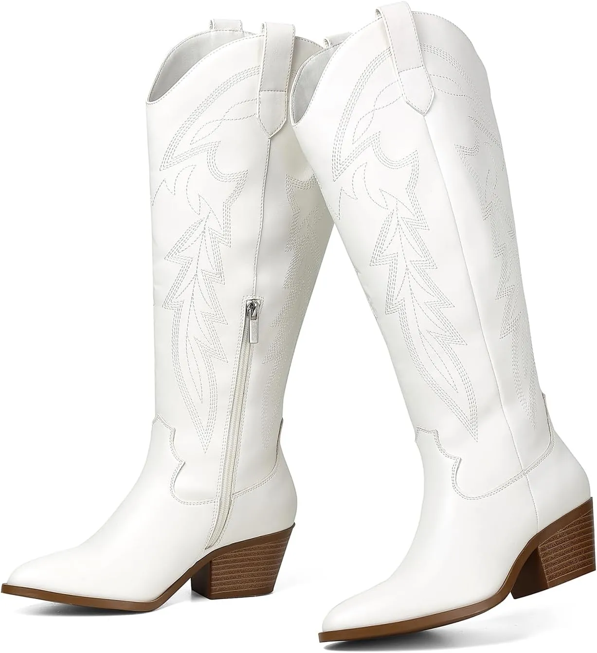 LISYIIZ Westen Cowboy Boots for Women Knee High Pointed Toe Tall Cowgirl Boots with Zip Retro Embroidered Block Heel for Girls Ladies Fall Winter