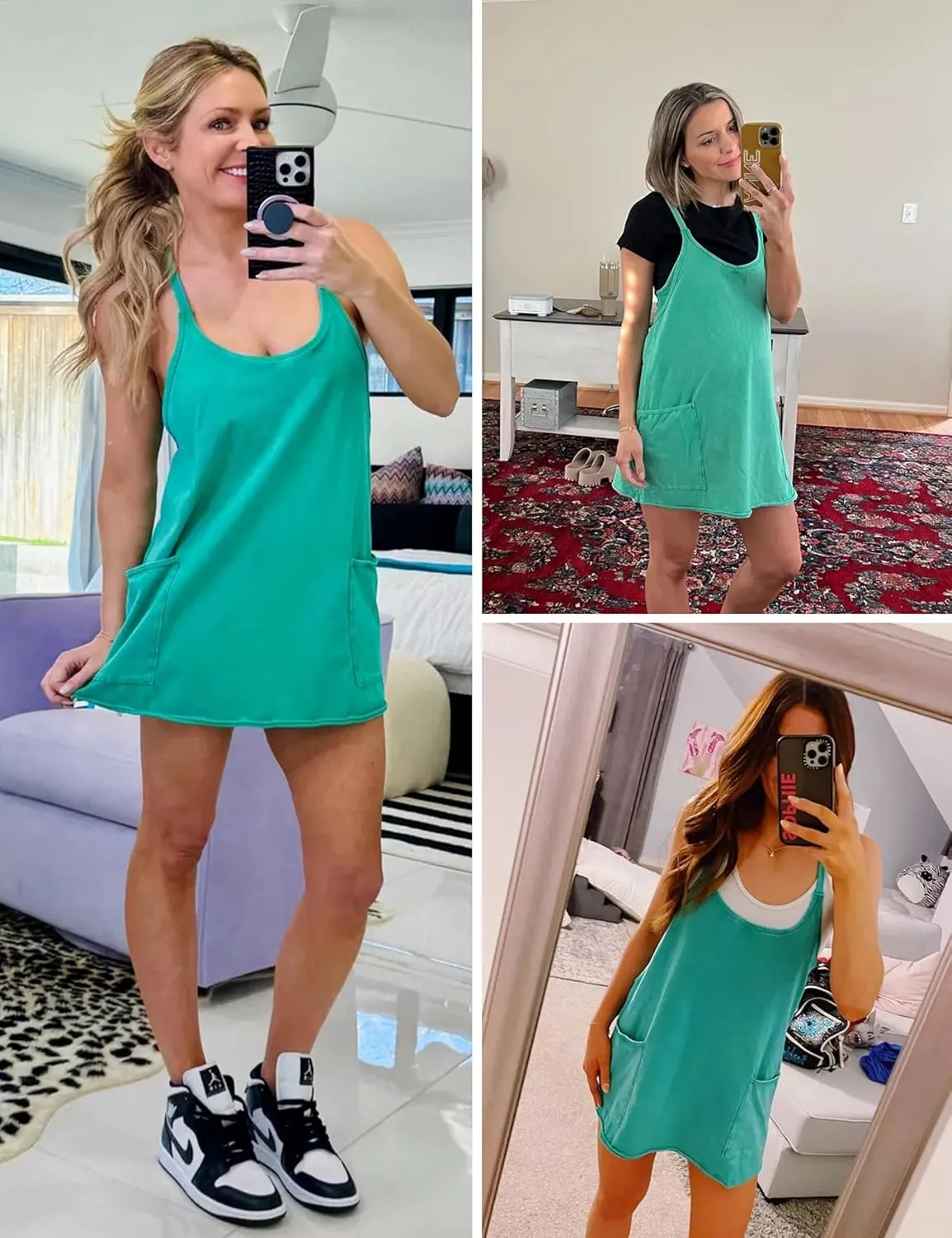 LTSCNRM Women's Tennis Dress Workout Mini Dress Built-in Shorts Sleeveless Spaghetti Straps Golf Athletic Dresses