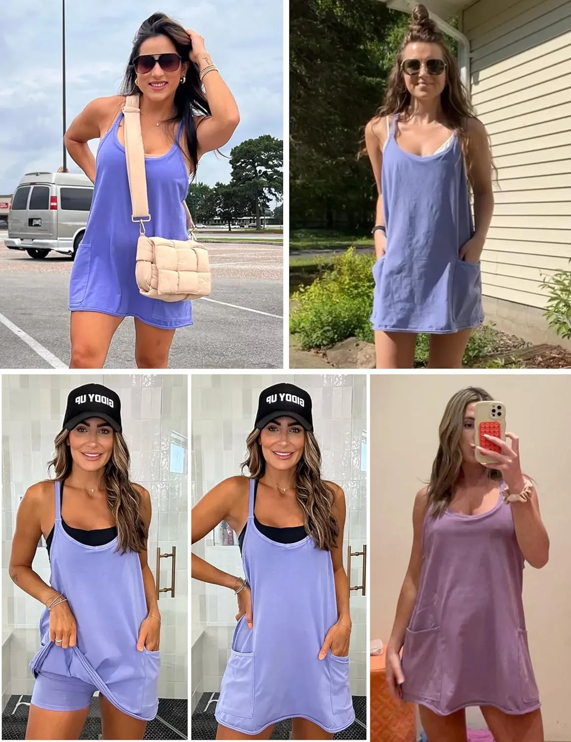 LTSCNRM Women's Tennis Dress Workout Mini Dress Built-in Shorts Sleeveless Spaghetti Straps Golf Athletic Dresses