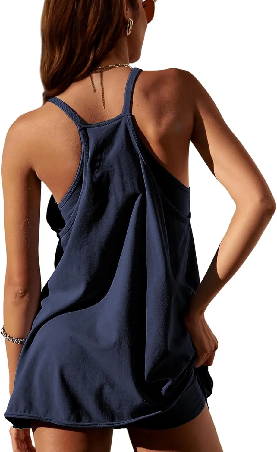 LTSCNRM Women's Tennis Dress Workout Mini Dress Built-in Shorts Sleeveless Spaghetti Straps Golf Athletic Dresses