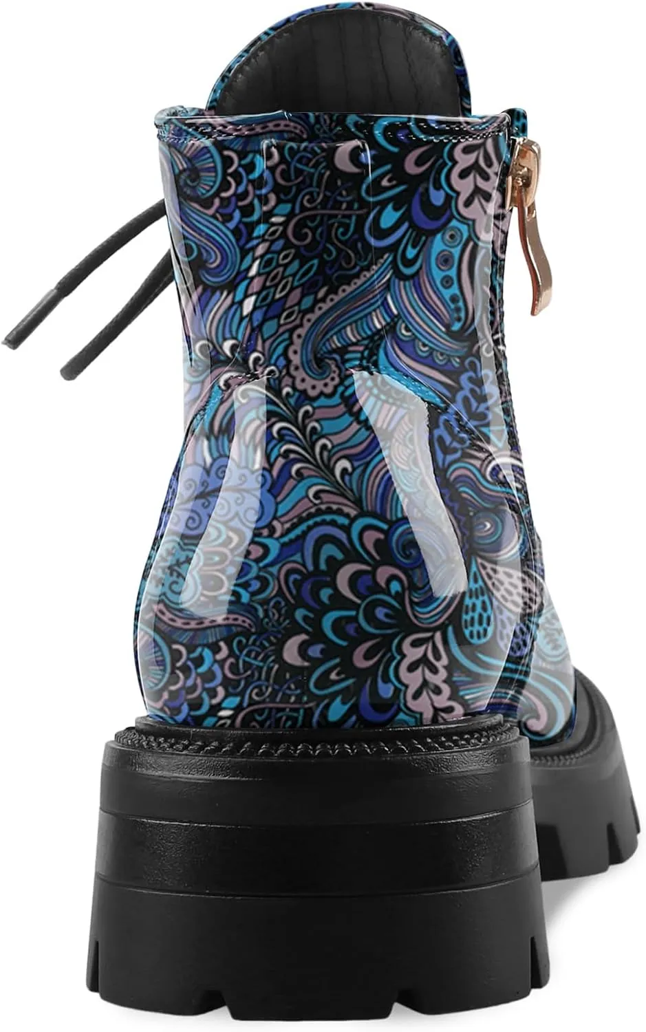 Lug Sole Chunky Heel Short Combat Boots Fashion Ankle Booties Low Heeled Platform Black Oxford Shoes with Side Zipper and Lace Up for Women Ladies Cute