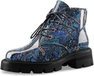 Lug Sole Chunky Heel Short Combat Boots Fashion Ankle Booties Low Heeled Platform Black Oxford Shoes with Side Zipper and Lace Up for Women Ladies Cute