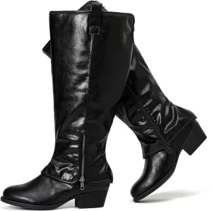 Luoika Women's Extra Wide Calf Cowboy Knee High Boots, Wide Width Cowgirl Slouchy Boots.
