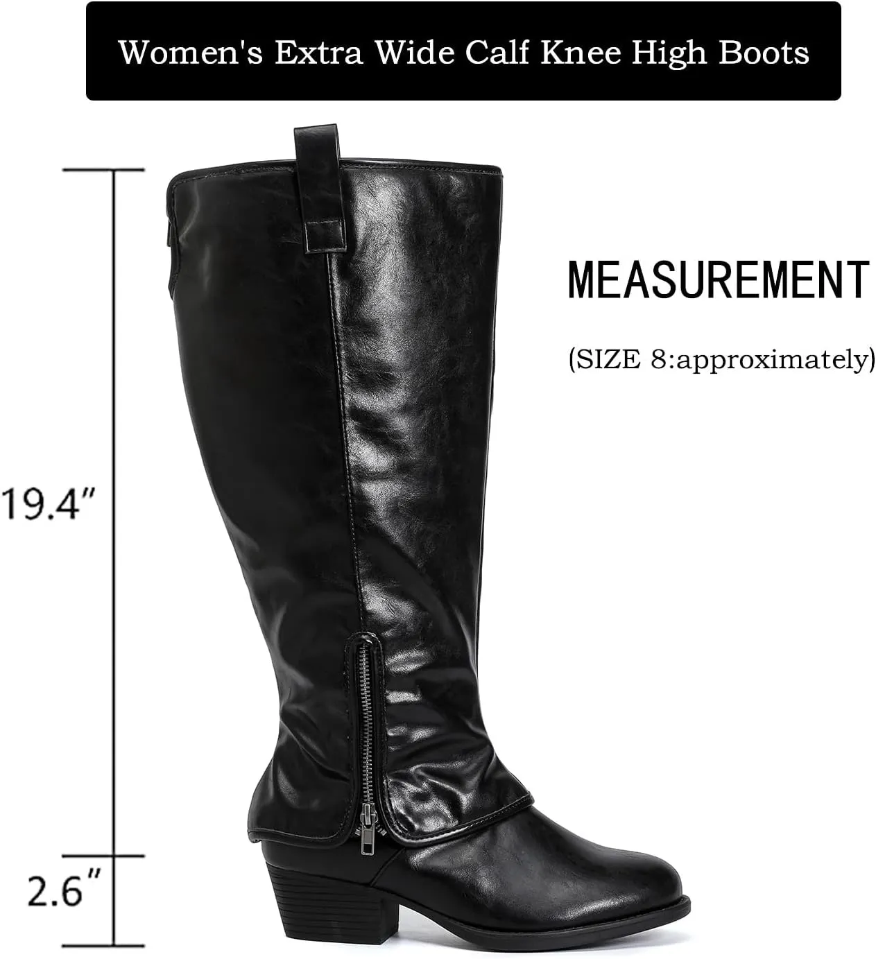 Luoika Women's Extra Wide Calf Cowboy Knee High Boots, Wide Width Cowgirl Slouchy Boots.