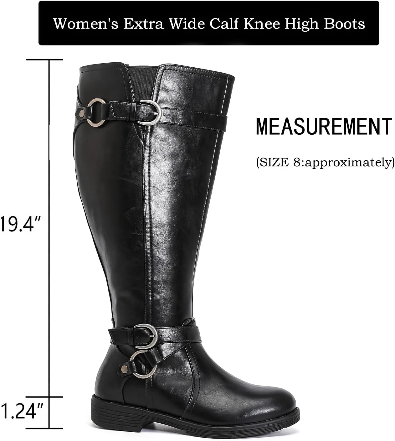 Luoika Women's Extra Wide Calf Cowboy Knee High Boots, Wide Width Cowgirl Slouchy Boots.