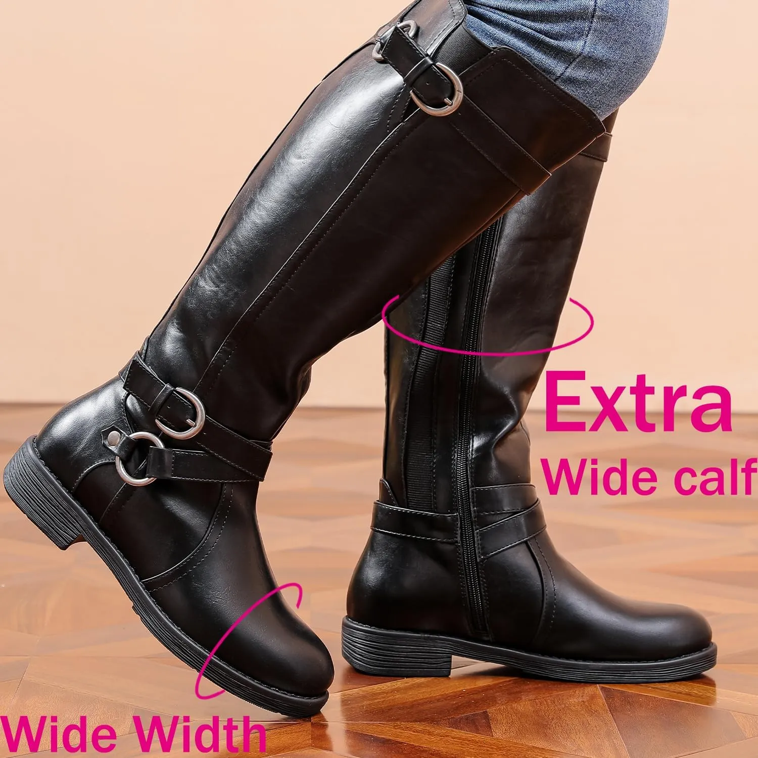Luoika Women's Extra Wide Calf Cowboy Knee High Boots, Wide Width Cowgirl Slouchy Boots.
