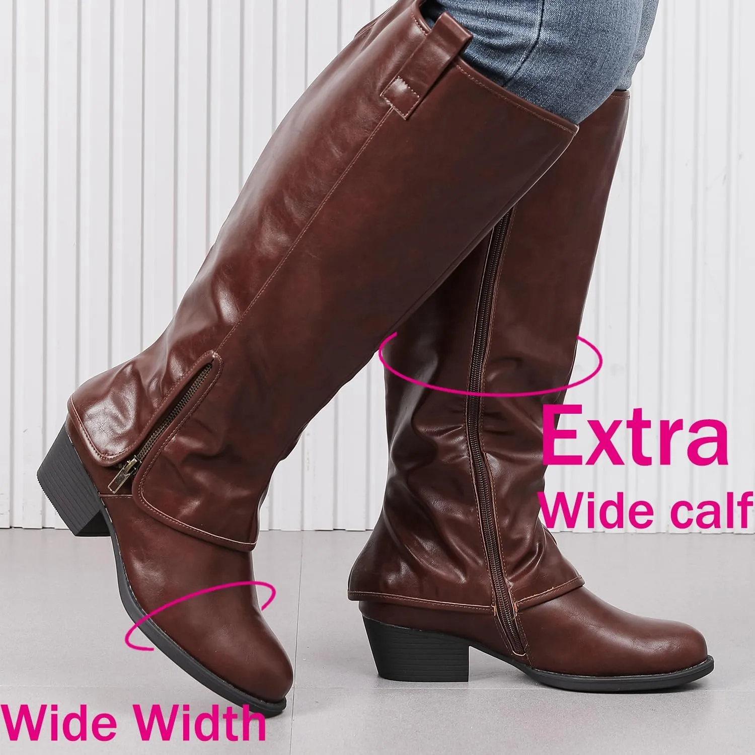 Luoika Women's Extra Wide Calf Cowboy Knee High Boots, Wide Width Cowgirl Slouchy Boots.