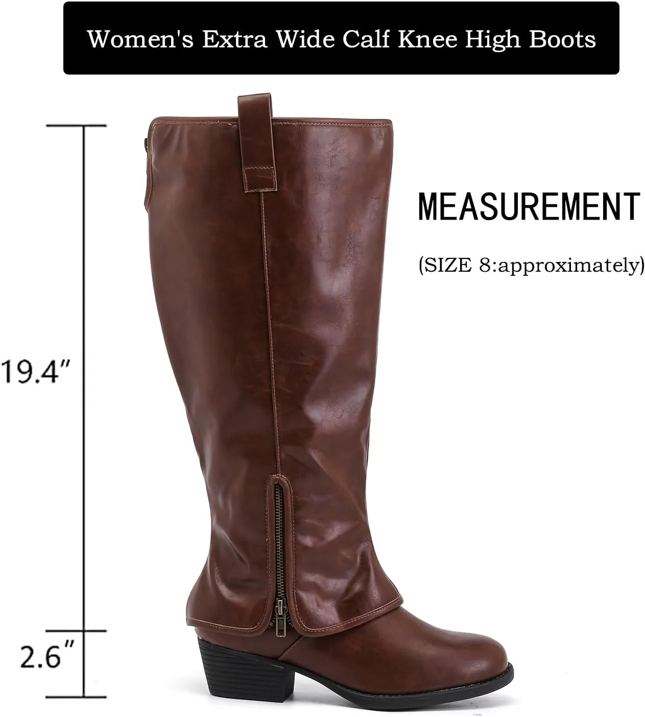 Luoika Women's Extra Wide Calf Cowboy Knee High Boots, Wide Width Cowgirl Slouchy Boots.