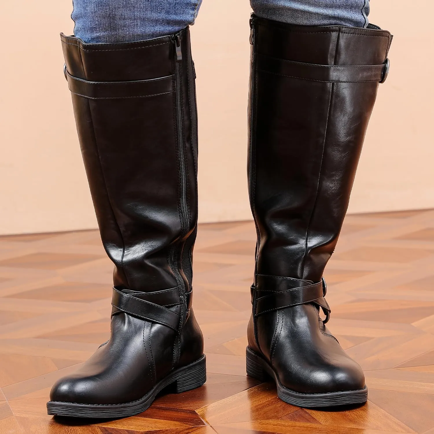 Luoika Women's Extra Wide Calf Cowboy Knee High Boots, Wide Width Cowgirl Slouchy Boots.