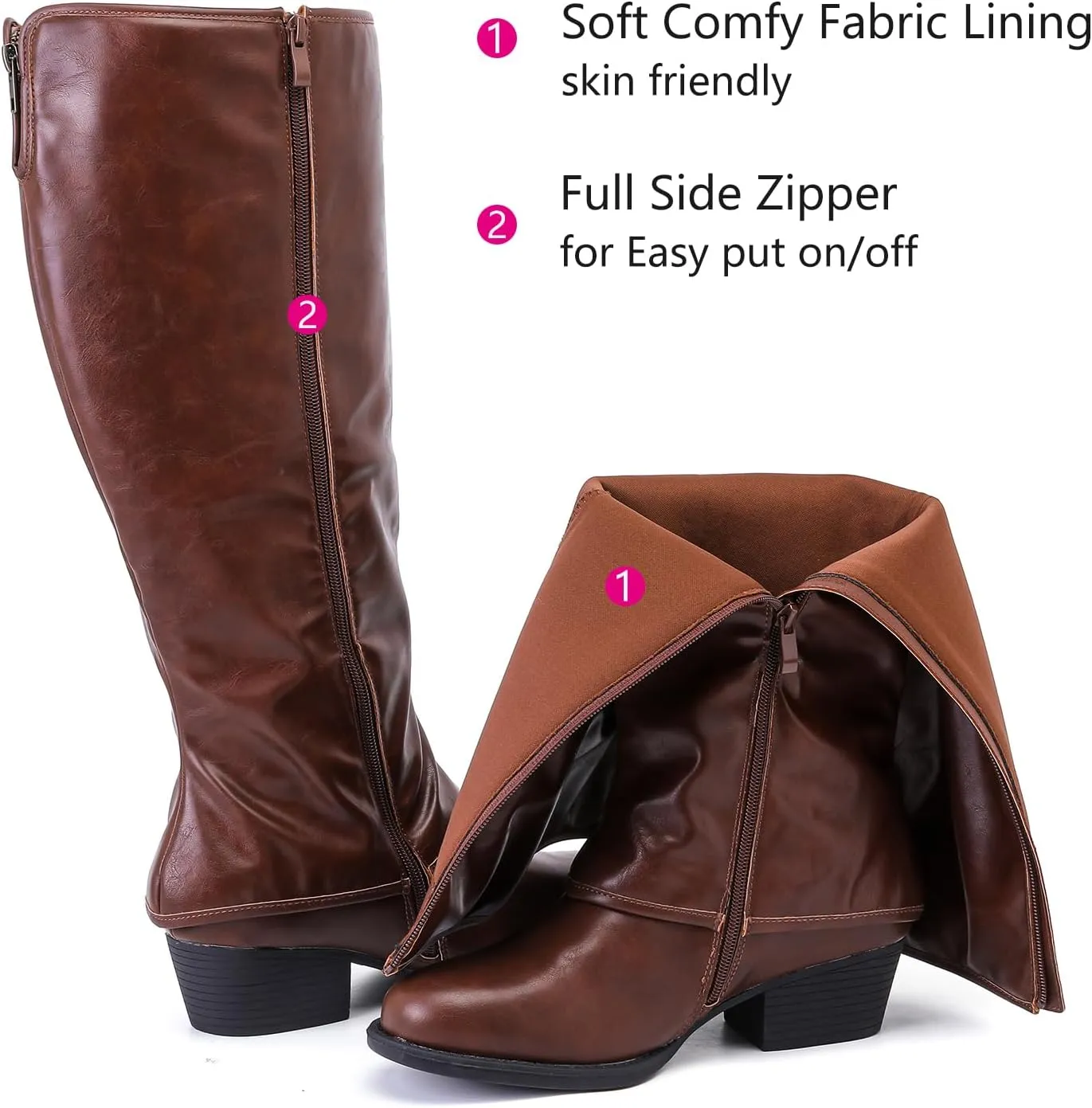 Luoika Women's Extra Wide Calf Cowboy Knee High Boots, Wide Width Cowgirl Slouchy Boots.
