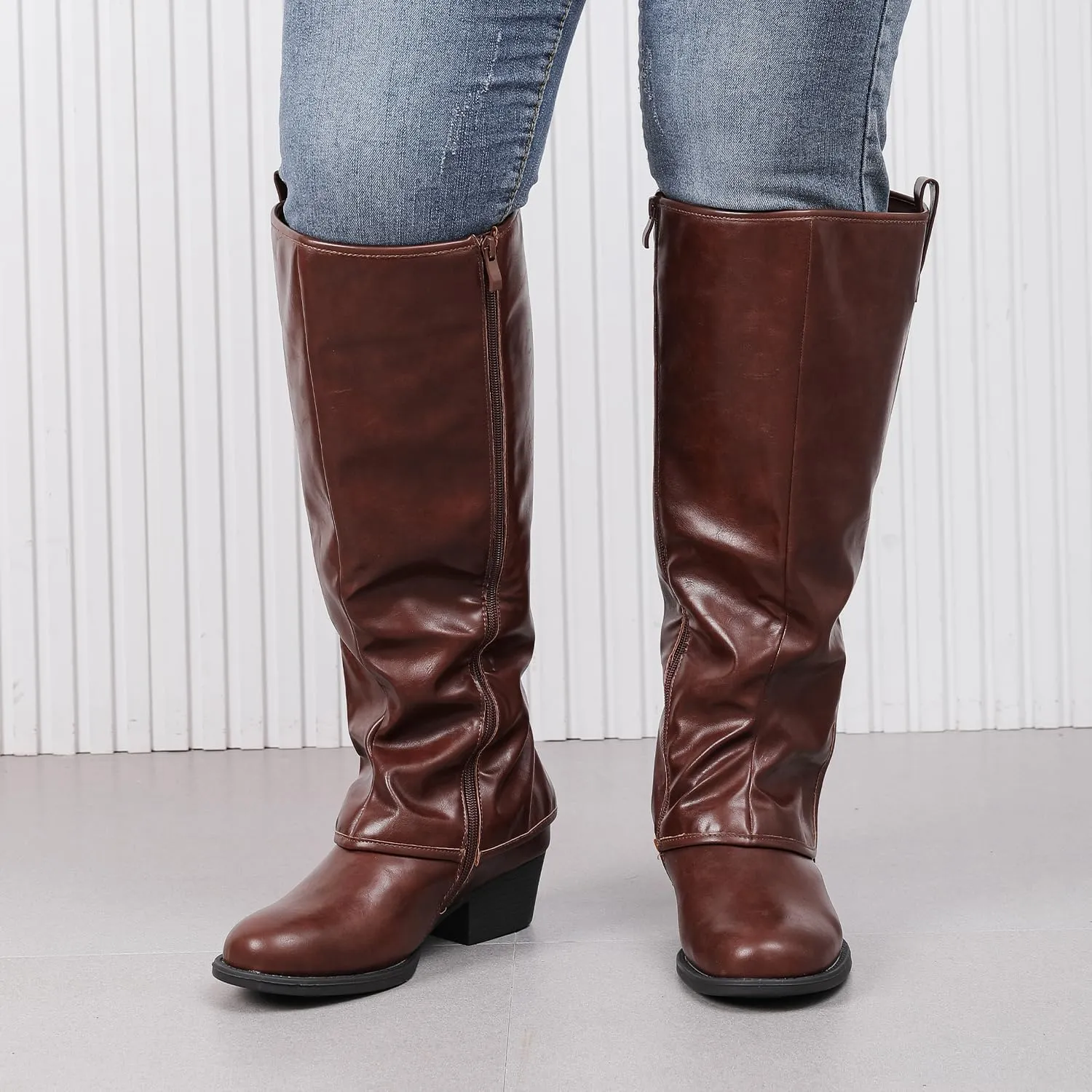 Luoika Women's Extra Wide Calf Cowboy Knee High Boots, Wide Width Cowgirl Slouchy Boots.