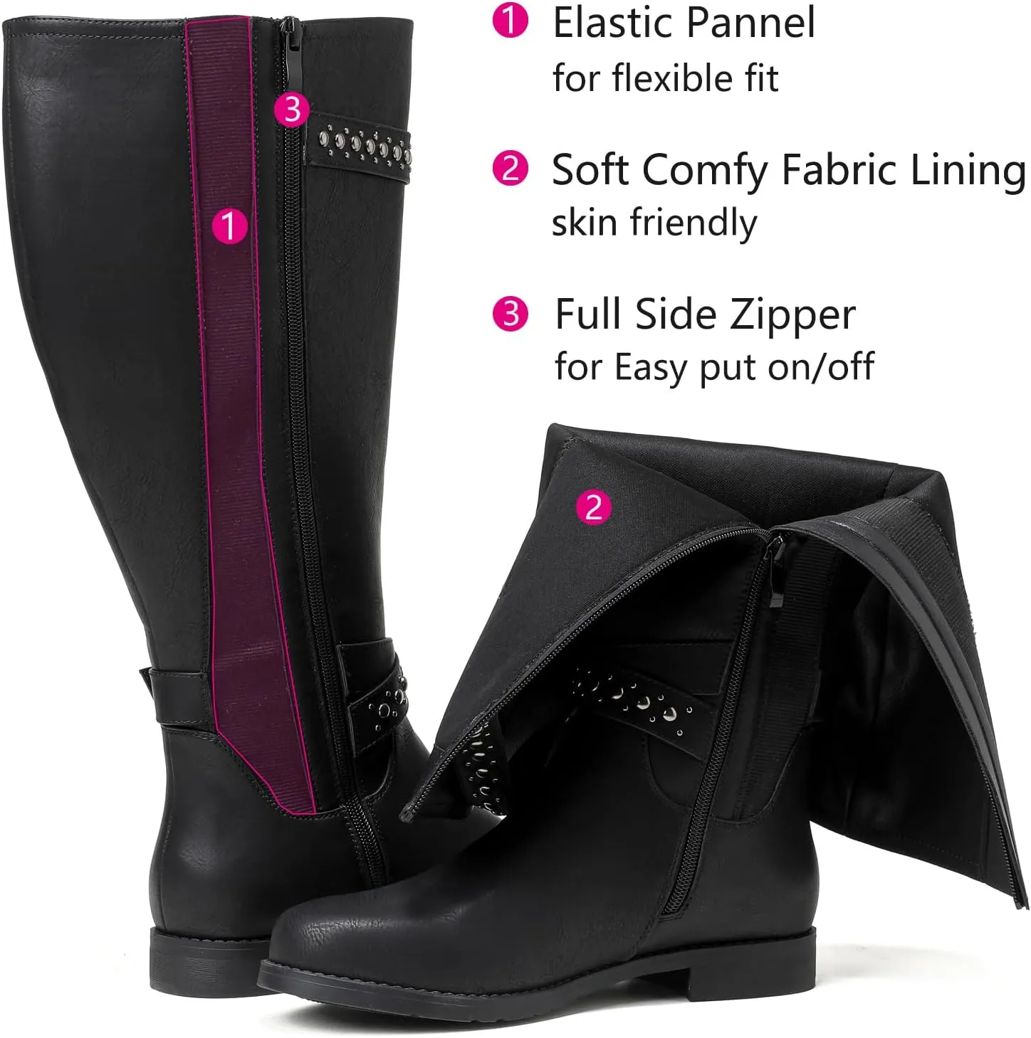 Luoika Women's Extra Wide Calf Knee High Boots, Chunky Low Heel Plus Size Boots Motocycle Ridding Boots.