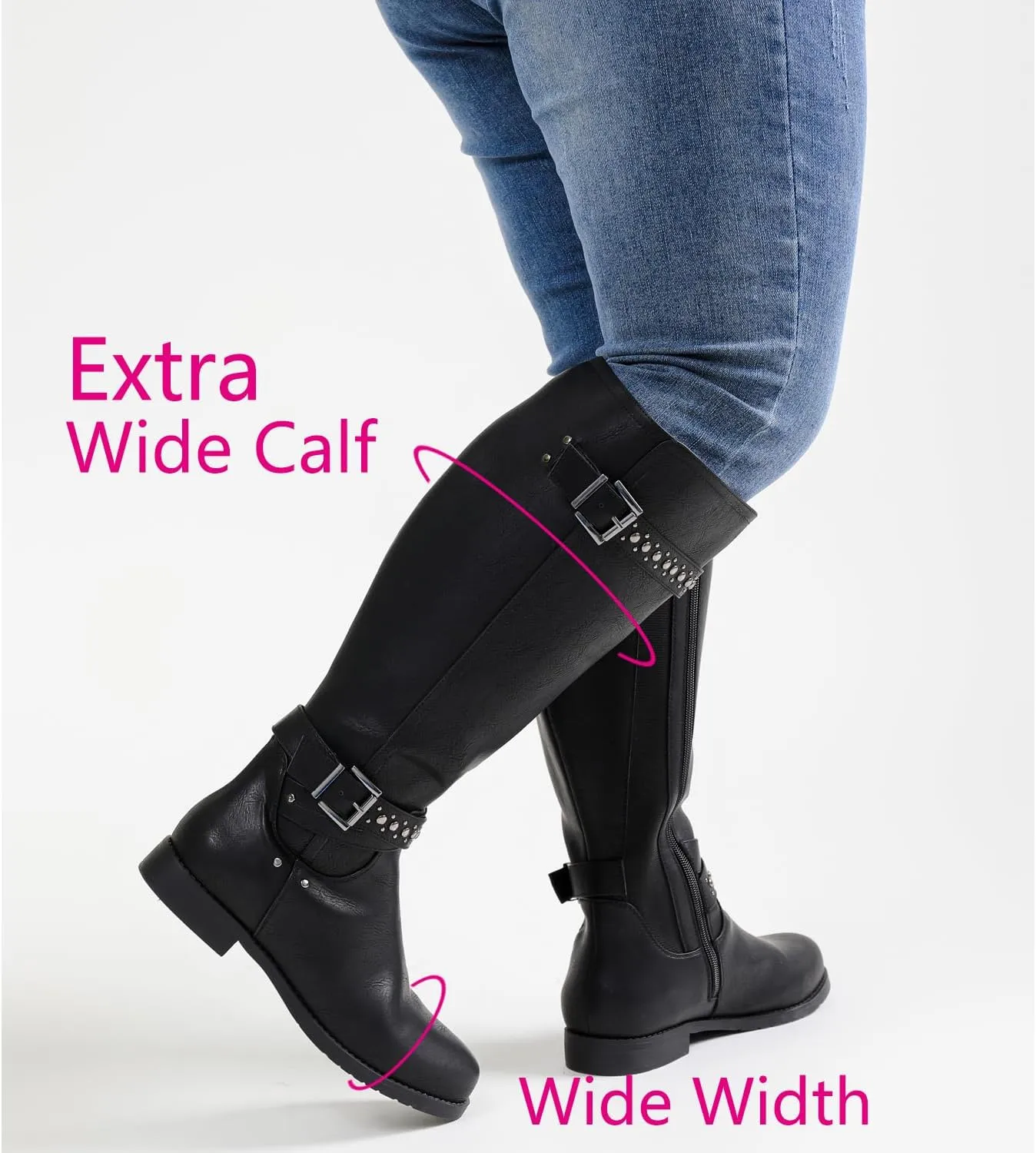 Luoika Women's Extra Wide Calf Knee High Boots, Chunky Low Heel Plus Size Boots Motocycle Ridding Boots.