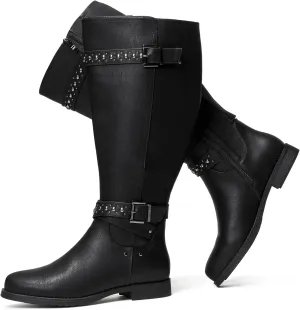 Luoika Women's Extra Wide Calf Knee High Boots, Chunky Low Heel Plus Size Boots Motocycle Ridding Boots.